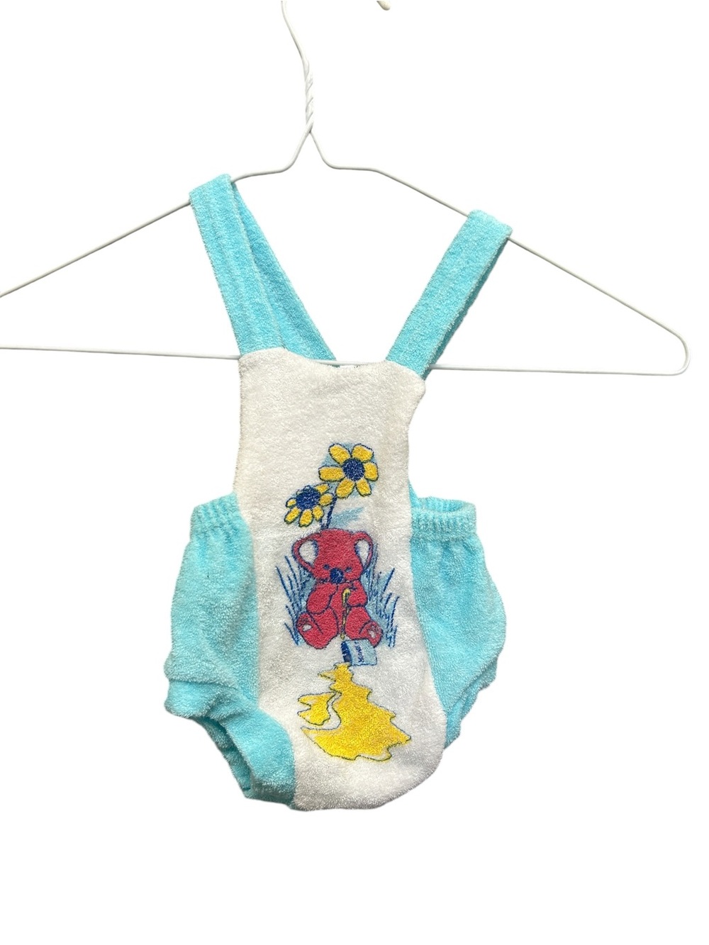VTG 70s 80s Terry Cloth Bear Sunsuit Romper | Blue/White | 0-3 months